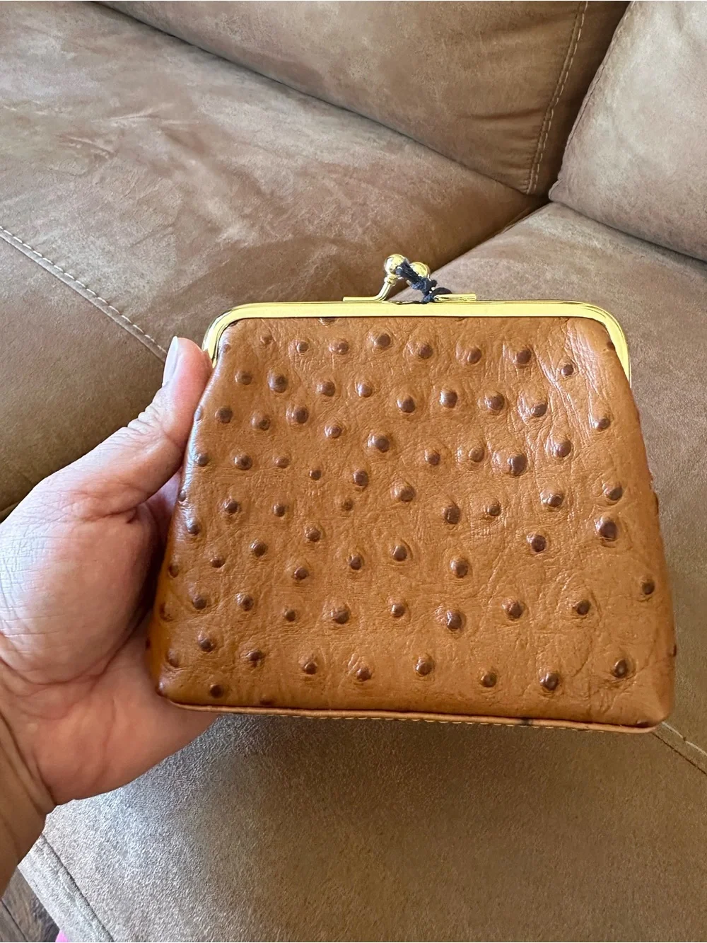 Dooney & Bourke Cognac Ostrich-Embossed Shoulder Bag with Matching Coin Purse